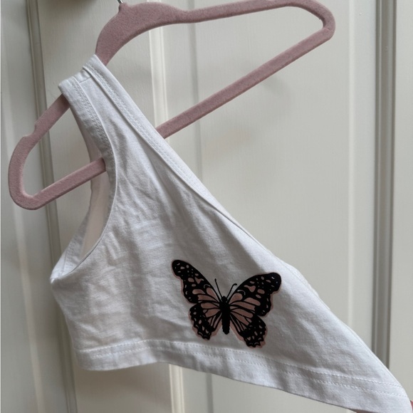 NWOT 3-4Y 3T Girls White Butterfly Crop One Shoulder Shirt Top Blouse - Picture 1 of 3